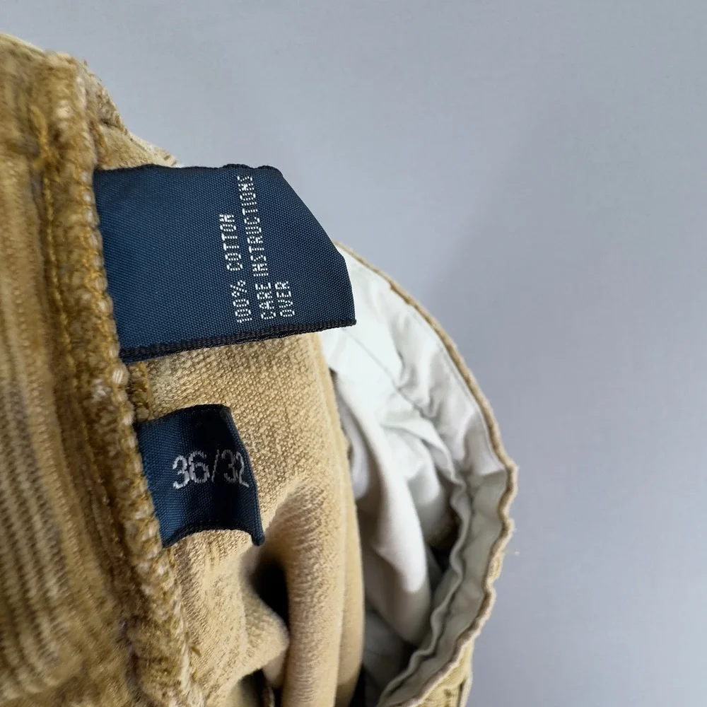 Vintage Polo Ralph Lauren Corduroy Pants Mens 36x32 Tan Khaki Cords Flat Front